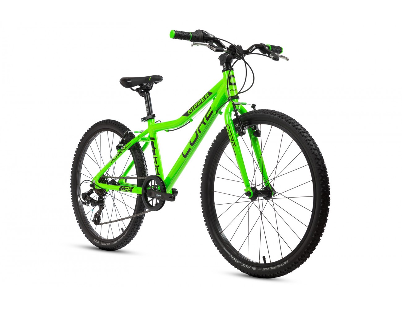 DĚTSKÉ KOLO CORE NIPPER 24" - JEDNOPŘEVODNÍK, REFLEXNĚ ZELENÝ  1x7 rychlostí